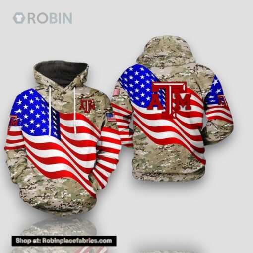 Texas A&M Aggies Flag American Camouflage Veteran 3D Hoodie Texas A&M Aggies Fan Gift Ideas