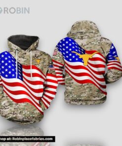 Texas Longhorns Flag American Camouflage Veteran 3D Hoodie Texas Longhorns Fan Gift Ideas