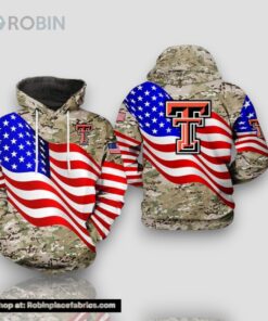 Texas Tech Red Raiders Flag American Camouflage Veteran 3D Hoodie NCAA Cheer Gifts