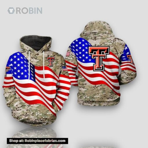 Texas Tech Red Raiders Flag American Camouflage Veteran 3D Hoodie NCAA Cheer Gifts
