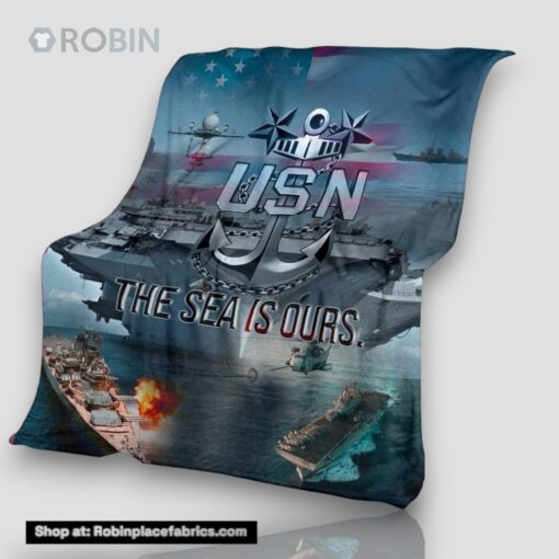 The Sea Is Ours Us Navy Anchor Fleece Throw Blanket