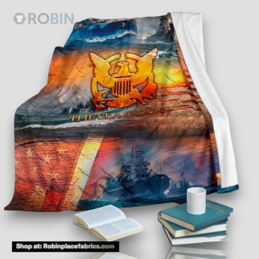 The Sea Is Ours Us Navy And Warships Fleece Throw Blanket