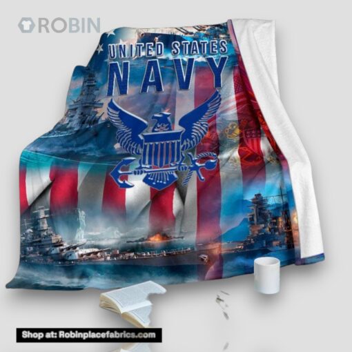 The Ships On The Sea Us Navy Fleece Throw Blanket