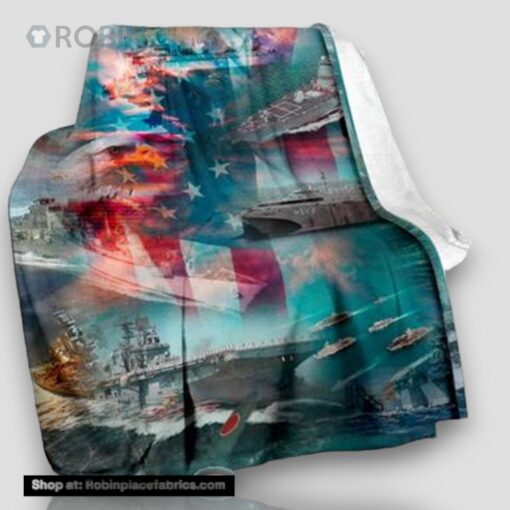 The Warships At The Sea Us Navy Fleece Throw Blanket