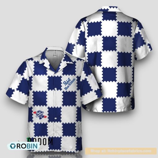 Trendy Gingham Pabst Blue Ribbon Hawaiian Shirt