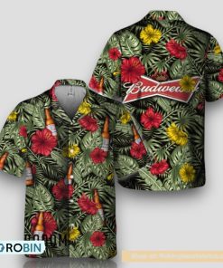 Tropical Flower With Palm Leaves Budweiser Hawaiian Shirt