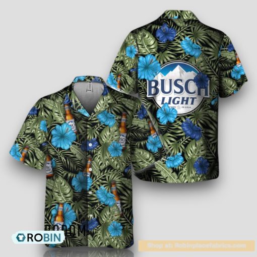 Tropical Flower With Palm Leaves Busch Light Hawaiian Shirt