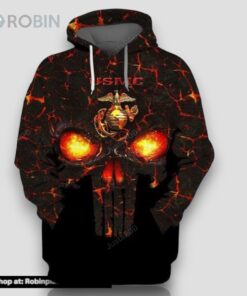 U.S Marine Corps Fire Skull 3D All Print Hoodie, Zip  Up Hoodie