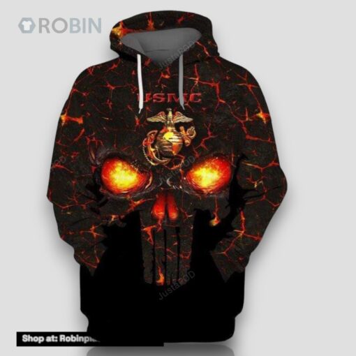U.S Marine Corps Fire Skull 3D All Print Hoodie, Zip  Up Hoodie