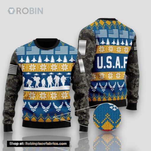 Unifinz Veteran Sweater Soldier Us Air Force Grey Blue Veteran Christmas Ugly Sweater
