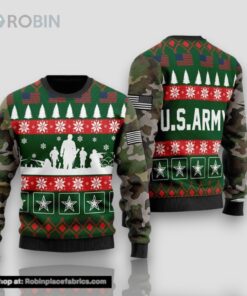 Unifinz Veteran Sweater United States Army Camouflage Green Veteran Christmas Ugly Sweater