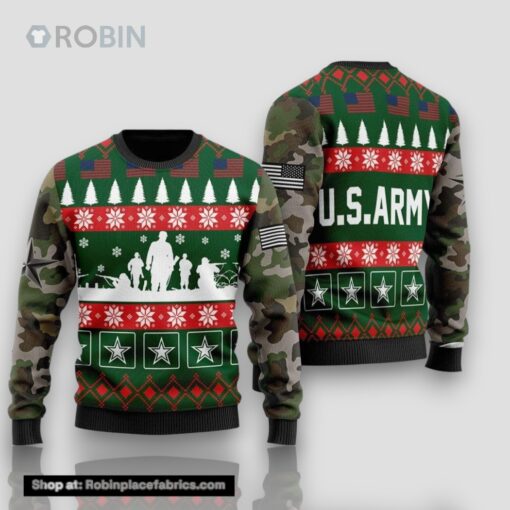 Unifinz Veteran Sweater United States Army Camouflage Green Veteran Christmas Ugly Sweater