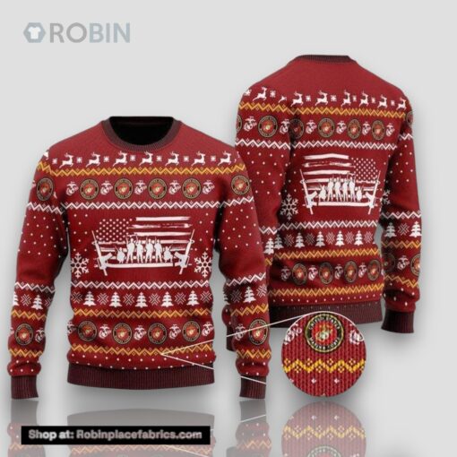 Unifinz Veteran Sweater United States Marine Corps Soldiers Veteran Christmas Red Ugly Sweater