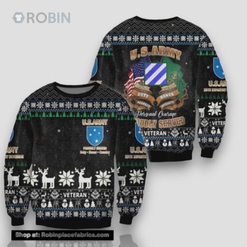 Unifinz Veteran Sweater Us Army Personal Courage Proudly Served Black Christmas Ugly Sweater