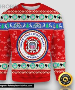 Unifinz Veteran Sweater Us Coast Guard Veteran Christmas Red Ugly Sweater