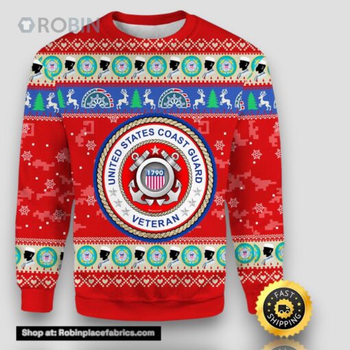 Unifinz Veteran Sweater Us Coast Guard Veteran Christmas Red Ugly Sweater