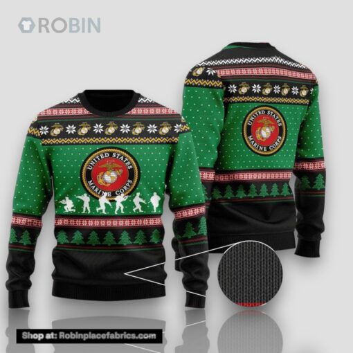 Unifinz Veteran Sweater Us Marine Corps Seal Green Black Christmas Pattern Veteran Ugly Sweater