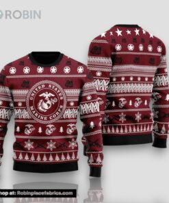 Unifinz Veteran Sweater Us Marine Corps Seal Stars Christmas Pattern Veteran Ugly Sweater