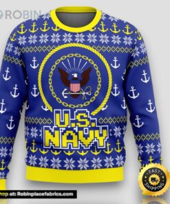 Unifinz Veteran Sweater Us Navy Anchor Pattern Blue Yellow Veteran Christmas Ugly Sweater