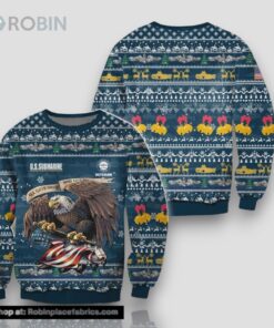 Unifinz Veteran Sweater Us Submarine Veteran Eagle Christmas Pattern Blue Ugly Sweater