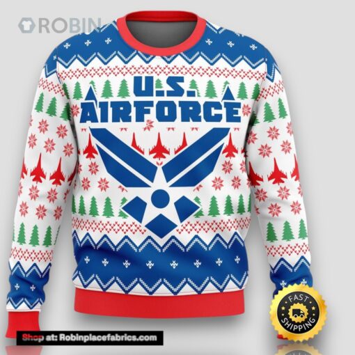 Unifinz Veteran Ugly Sweater Veteran Us Air Force Symbol Christmas Pattern Sweater