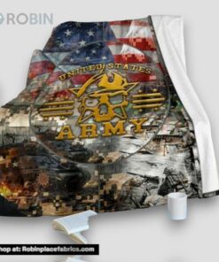 United State Army With Veteran Fleece Throw Blanket
