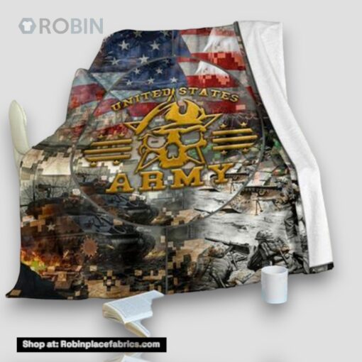 United State Army With Veteran Fleece Throw Blanket