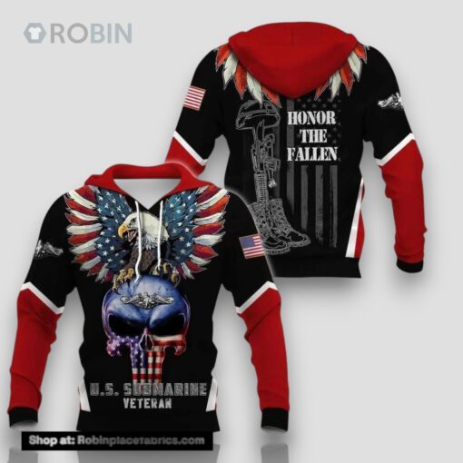 United States Submariners Veteran Skull Eagle 3D Hoodie