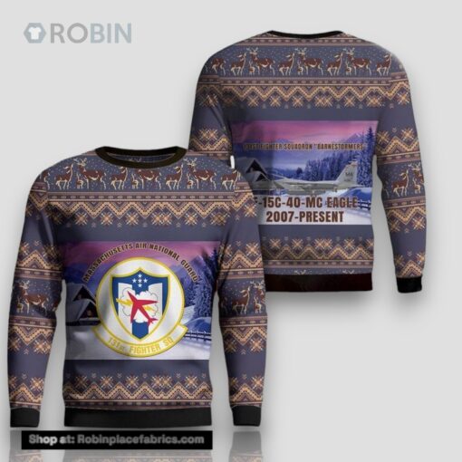 US Air Force Massachusetts Air National Guard 104th Fighter Wing Eagle Christmas Sweater 3D