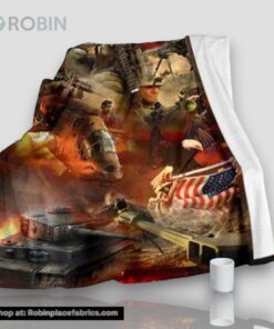 Us Army And American Veteran Fleece Throw Blanket