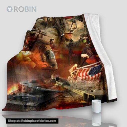 Us Army And American Veteran Fleece Throw Blanket
