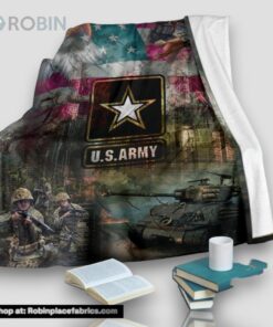 Us Army Eagle And Military Service Dog Fleece Throw Blanket