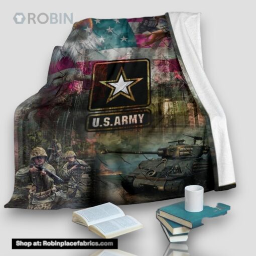 Us Army Eagle And Military Service Dog Fleece Throw Blanket