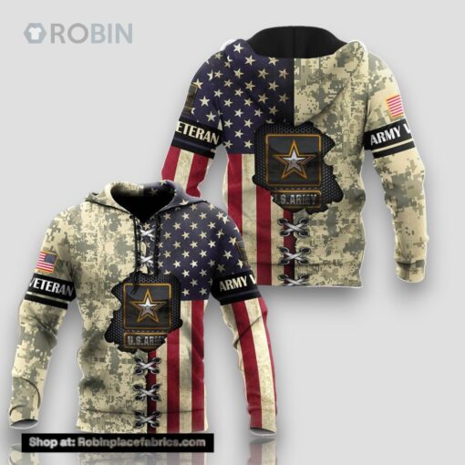 US Army Veteran American Flag 3D All Over Printed Hoodie