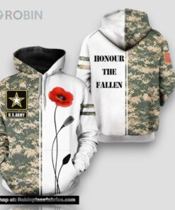 US Army Veterans Red Poppy Flower 3D Hoodie