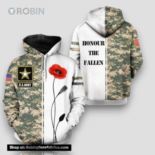 US Army Veterans Red Poppy Flower 3D Hoodie