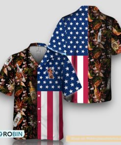 US Flag Captain Morgan Tropical Flowers Hawaiian Shirt