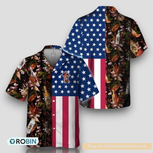 US Flag Captain Morgan Tropical Flowers Hawaiian Shirt