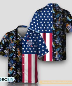 US Flag Pabst Blue Ribbon Tropical Flowers Hawaiian Shirt US Flag Pabst Blue Ribbon Tropical Flowers Hawaiian Shirt