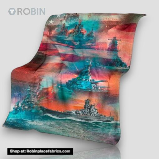 Us Navy American Warships Fleece Throw Blanket