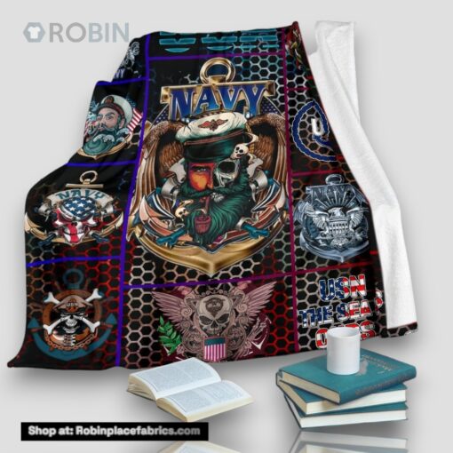 Us Navy And Pirates Fleece Throw Blanket