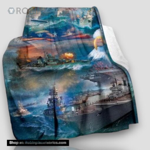 Us Navy Ships And Eagle Fleece Throw Blanket