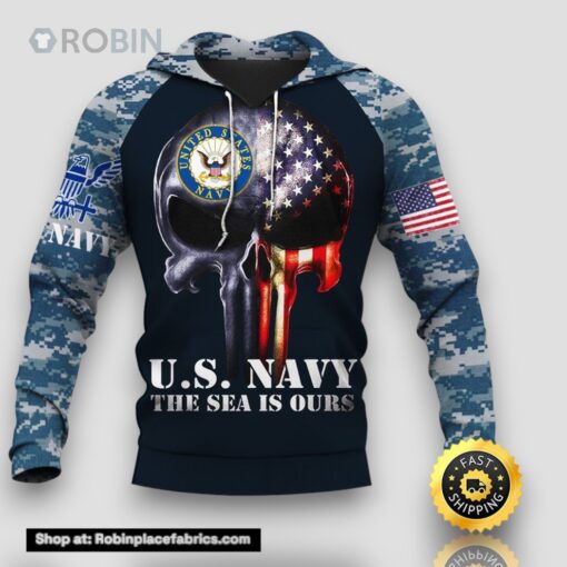 US Navy Veteran Patroitic Flag Punisher Skull 3D Hoodie For Men For Women