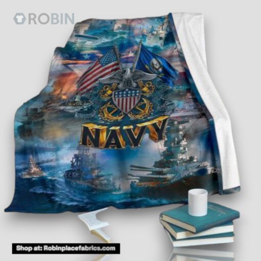 Us Navy War At The Seas Fleece Throw Blanket