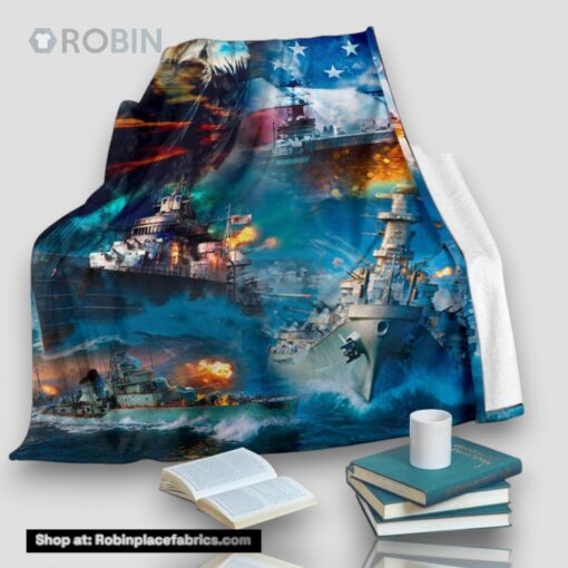 Us Navy Warships At The Sea Fleece Throw Blanket
