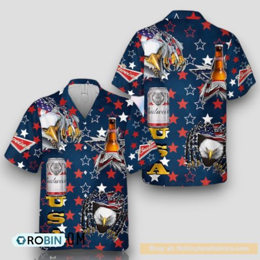 USA Flag Eagle Budweiser Hawaiian Shirt