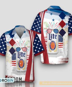 USA Flag Fireworks Independence Day Miller Lite Hawaiian Shirt