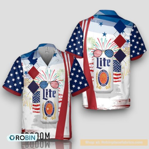 USA Flag Fireworks Independence Day Miller Lite Hawaiian Shirt