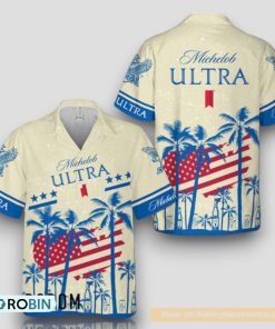 USA Flag Tropical Palm Tree Michelob ULTRA Hawaiian Shirt USA Flag Tropical Palm Tree Michelob ULTRA Hawaiian Shirt