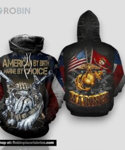 Veteran American By Birth Marine By Choice Bulldog 3D Hoodie All Over Printed
